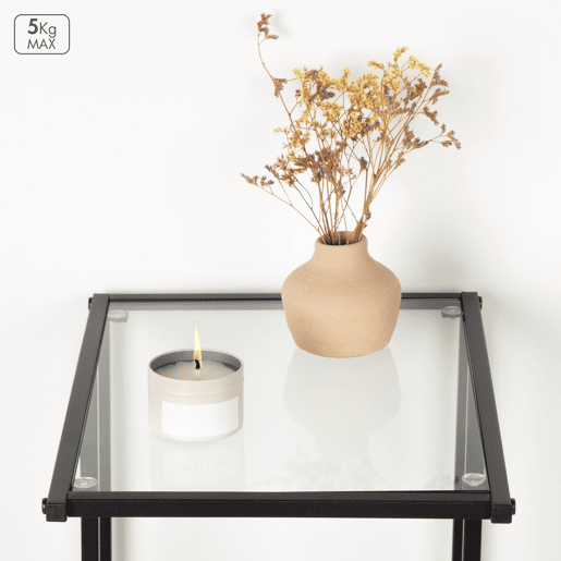 Max Home Mesa de apoio para sofá em metal e vidro 40x30x59 cm