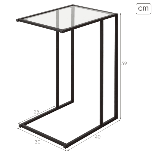 Max Home Mesa de apoio para sofá em metal e vidro 40x30x59 cm
