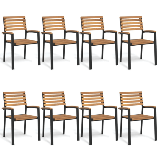 Cadeiras de jardim - Cadeiras de exterior empilháveis 8 pcs acácia maciça e metal