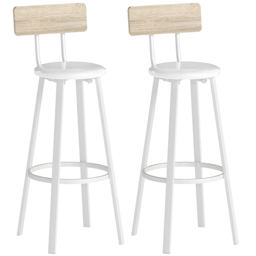 HOMCOM Conjunto de 2 Bancos de Bar Bancos Altos de Cozinha com Encosto e Apoio para Pés Estofados em PU Assento com 75,5 cm de Altura Fácil Montagem Estilo Industrial 41,5x36,5x99,5 cm Madeira e Branco