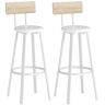 HOMCOM Conjunto de 2 Bancos de Bar Bancos Altos de Cozinha com Encosto e Apoio para Pés Estofados em PU Assento com 75,5 cm de Altura Fácil Montagem Estilo Industrial 41,5x36,5x99,5 cm Madeira e Branco