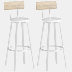 HOMCOM Conjunto de 2 Bancos de Bar Bancos Altos de Cozinha com Encosto e Apoio para Pés Estofados em PU Assento com 75,5 cm de Altura Fácil Montagem Estilo Industrial 41,5x36,5x99,5 cm Madeira e Branco