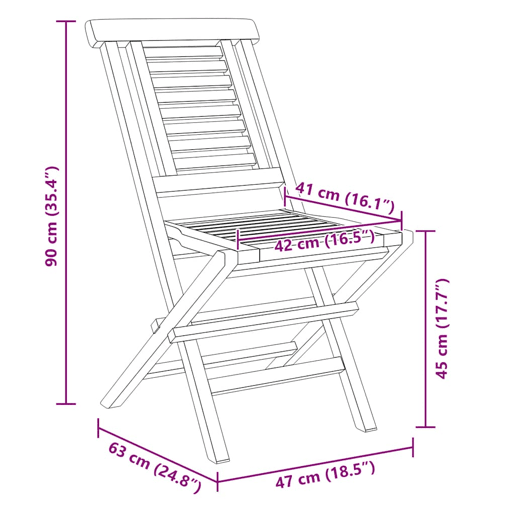 Cadeiras de jardim - Cadeiras de exterior dobráveis 8 pcs 47x63x90 cm teca maciça