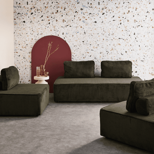 Sofá modular em tecido veludo cotelê de 4 lugares, Lao, 180x90x78 cm