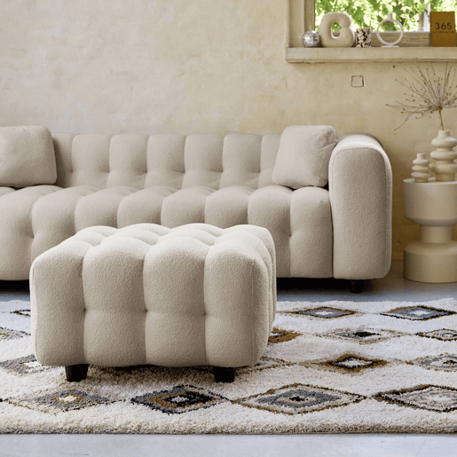 Pufe, descanso para os pés para sofá boucle texturada de 3 lugares, Leon boucle, Beige, 78x70x48 cm