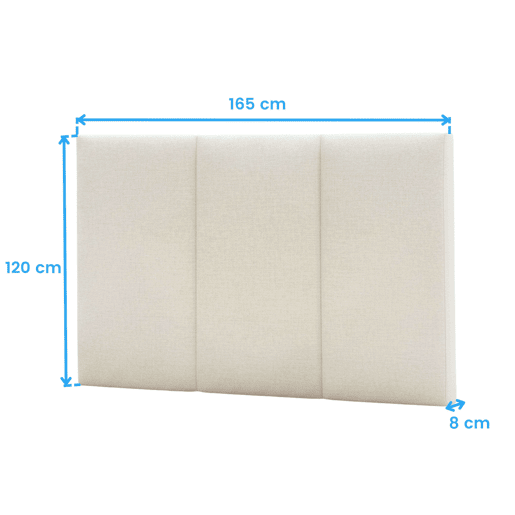 Cabeceira de cama Navoi de 165 cm, bege, cabeceira estofada com capa não removível, em melamina e poliéster.