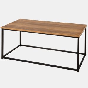 Max Home Mesa de centro em metal e madeira clara 90x48x40 cm
