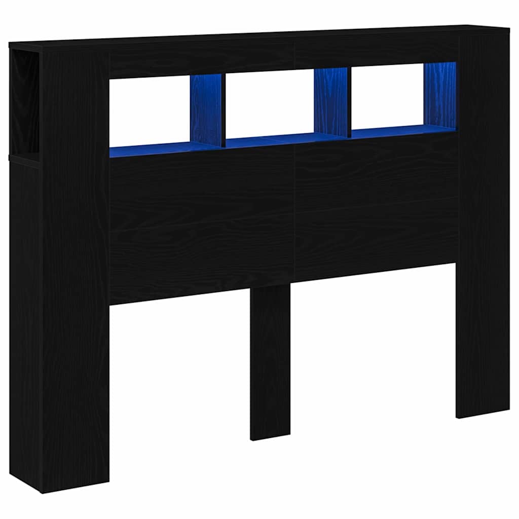 Cabecero led con estante roble negro 140 x 18.5 x 103.5 cm