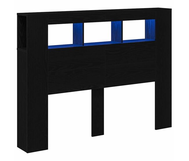 Cabecero led con estante roble negro 140 x 18.5 x 103.5 cm