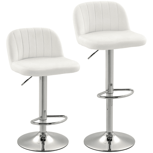HOMCOM Conjunto de 2 Bancos de Bar Estofados em Pelúcia Bancos Altos de Sala de Jantar com Altura Ajustável Assento Giratório e Apoio para os Pés Carga Máxima 120kg 43x45x81-101cm Creme