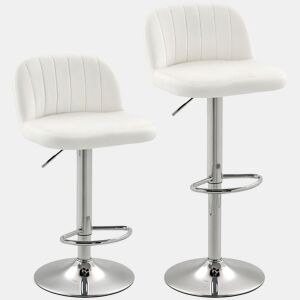 HOMCOM Conjunto de 2 Bancos de Bar Estofados em Pelúcia Bancos Altos de Sala de Jantar com Altura Ajustável Assento Giratório e Apoio para os Pés Carga Máxima 120kg 43x45x81-101cm Creme