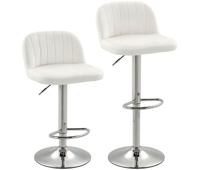Homcom juego de 2 taburetes de bar, taburetes altos de cocina con asiento giratorio 81 cm de altura, respaldo y reposapiés, tapizados de terciopelo,