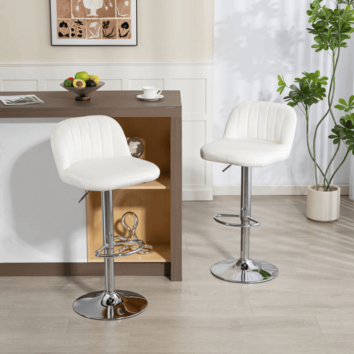 HOMCOM Conjunto de 2 Bancos de Bar Estofados em Pelúcia Bancos Altos de Sala de Jantar com Altura Ajustável Assento Giratório e Apoio para os Pés Carga Máxima 120kg 43x45x81-101cm Creme