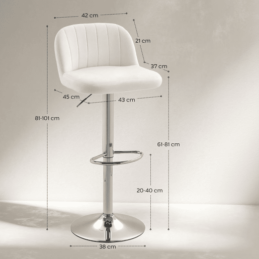 HOMCOM Conjunto de 2 Bancos de Bar Estofados em Pelúcia Bancos Altos de Sala de Jantar com Altura Ajustável Assento Giratório e Apoio para os Pés Carga Máxima 120kg 43x45x81-101cm Creme