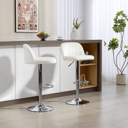 HOMCOM Conjunto de 2 Bancos de Bar Estofados em Pelúcia Bancos Altos de Sala de Jantar com Altura Ajustável Assento Giratório e Apoio para os Pés Carga Máxima 120kg 43x45x81-101cm Creme