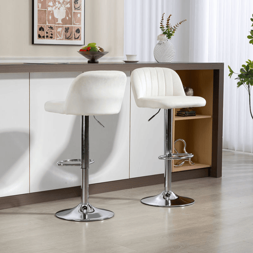 HOMCOM Conjunto de 2 Bancos de Bar Estofados em Pelúcia Bancos Altos de Sala de Jantar com Altura Ajustável Assento Giratório e Apoio para os Pés Carga Máxima 120kg 43x45x81-101cm Creme