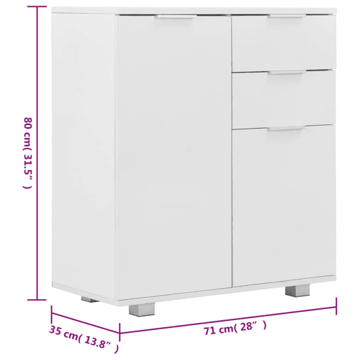 Buffet aparador cômoda armário unidade de armazenamento organizador cozinha sala brilhante 71 x 35 x 80 cm madeira trabalhada branco 02_0030767