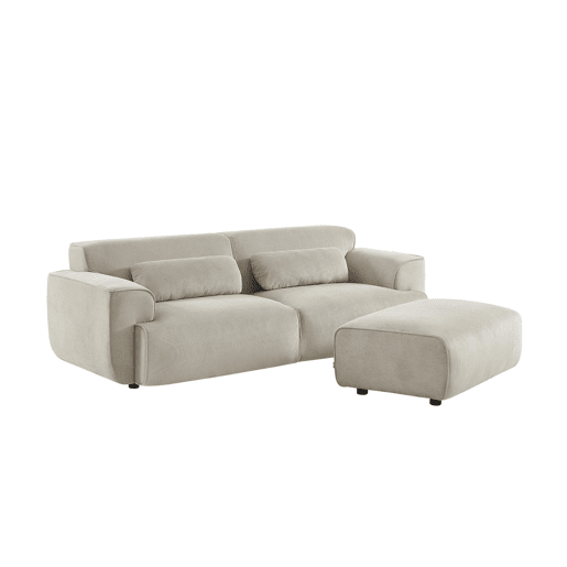 Pufe, repousa-pés para sofá veludo cotelê de 3 lugares, Wallas veludo, Cinza bege, 102x70x41 cm