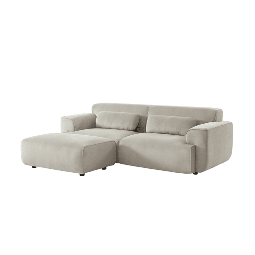 Pufe, repousa-pés para sofá veludo cotelê de 3 lugares, Wallas veludo, Cinza bege, 102x70x41 cm