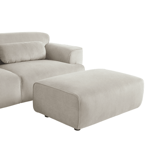 Pufe, repousa-pés para sofá veludo cotelê de 3 lugares, Wallas veludo, Cinza bege, 102x70x41 cm