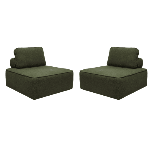 Sofá modular em tecido boucle de 2 lugares, Bao, Verde caqui, 90x90x74 cm