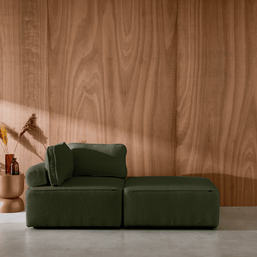 Sofá modular em tecido boucle de 2 lugares, Bao, Verde caqui, 90x90x74 cm