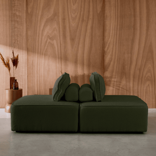 Sofá modular em tecido boucle de 2 lugares, Bao, Verde caqui, 90x90x74 cm