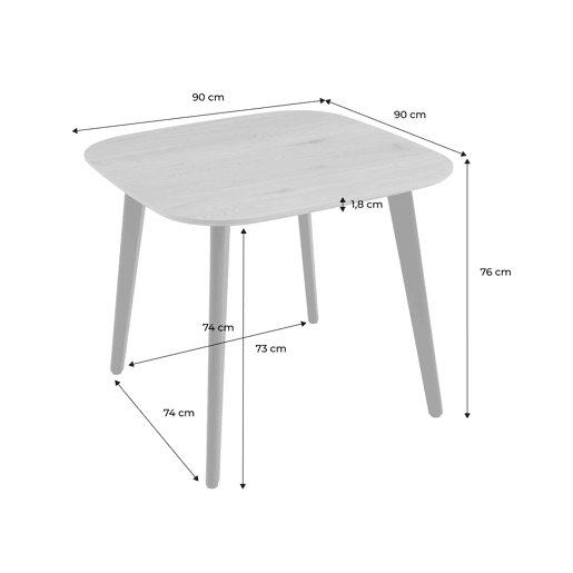 Mesa de jantar quadrada efeito madeira com pés de metal para 4 lugares, Azylis, Madeira de nogueira, 90x90x76 cm