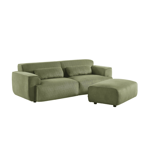 Pufe, repousa-pés para sofá veludo cotelê de 3 lugares, Wallas veludo, Verde, 102x70x41 cm