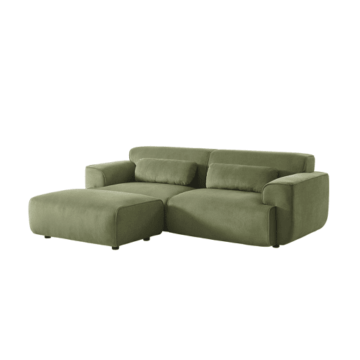 Pufe, repousa-pés para sofá veludo cotelê de 3 lugares, Wallas veludo, Verde, 102x70x41 cm