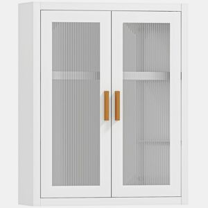 HOMCOM Armário de Casa de Banho de Parede Móvel Suspenso Moderno com Portas de Acrílico Prateleira Ajustável Fecho Magnético Armário de Arrumação para Lavandaria sobre o Sanitário 40x14x50 cm Branco