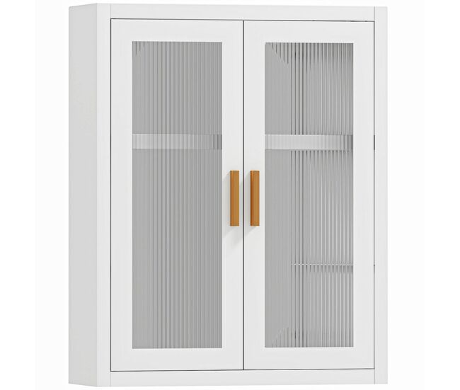 Homcom armario de baño de pared, mueble de baño colgante moderno con puertas de acrílico, estante ajustable, cierres magnéticos, armario de almacenamiento para lavadero, sobre el inodoro, blanco