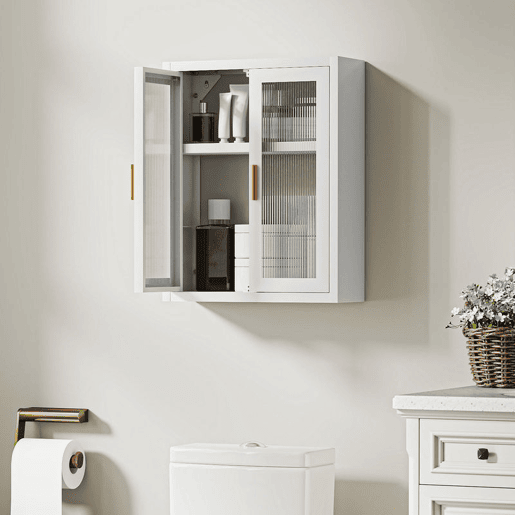 HOMCOM Armário de Casa de Banho de Parede Móvel Suspenso Moderno com Portas de Acrílico Prateleira Ajustável Fecho Magnético Armário de Arrumação para Lavandaria sobre o Sanitário 40x14x50 cm Branco