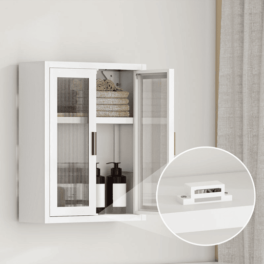 HOMCOM Armário de Casa de Banho de Parede Móvel Suspenso Moderno com Portas de Acrílico Prateleira Ajustável Fecho Magnético Armário de Arrumação para Lavandaria sobre o Sanitário 40x14x50 cm Branco