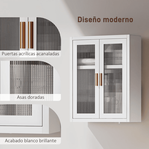 HOMCOM Armário de Casa de Banho de Parede Móvel Suspenso Moderno com Portas de Acrílico Prateleira Ajustável Fecho Magnético Armário de Arrumação para Lavandaria sobre o Sanitário 40x14x50 cm Branco