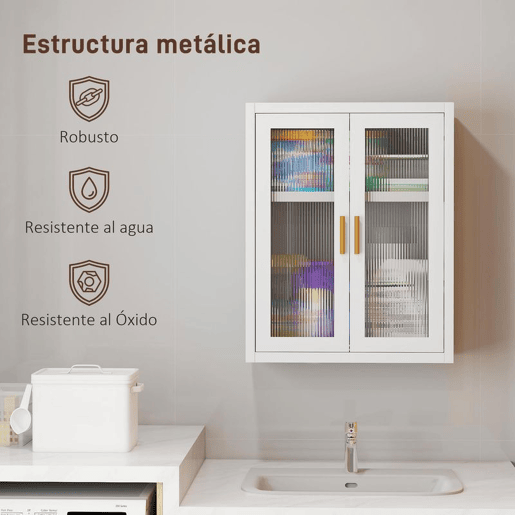 HOMCOM Armário de Casa de Banho de Parede Móvel Suspenso Moderno com Portas de Acrílico Prateleira Ajustável Fecho Magnético Armário de Arrumação para Lavandaria sobre o Sanitário 40x14x50 cm Branco