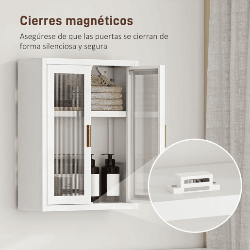 HOMCOM Armário de Casa de Banho de Parede Móvel Suspenso Moderno com Portas de Acrílico Prateleira Ajustável Fecho Magnético Armário de Arrumação para Lavandaria sobre o Sanitário 40x14x50 cm Branco