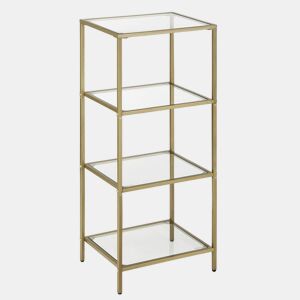 Prateleira de armazenamento para banheiro, unidade de armazenamento de vidro temperado de 4 camadas, resistente, fácil de montar, 95 cm para sala de estar, quarto, escritório, ouro 12_0002808