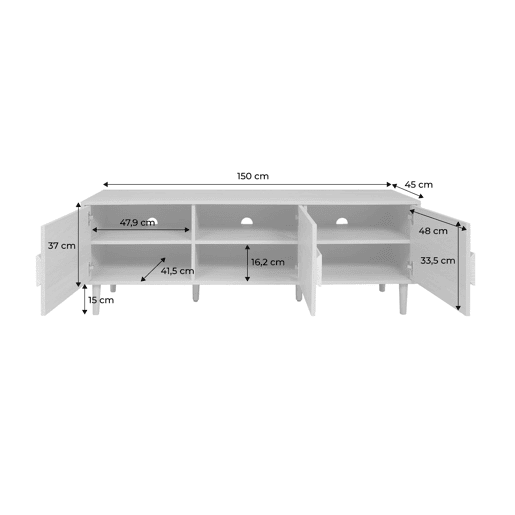 Móvel de TV vintage efeito madeira em 3 portas, 150cm, Juliana, Madeira de nogueira, 150x45x52 cm