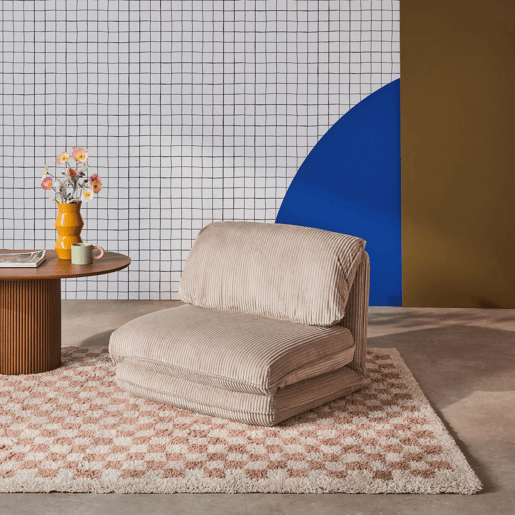 Poltrona grande em veludo canelado grosso, 1 lugar, Cosy, Cinza bege, 209x78x58 cm