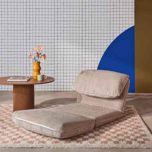 Poltrona grande em veludo canelado grosso, 1 lugar, Cosy, Cinza bege, 209x78x58 cm