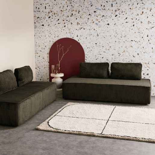 Sofá modular em tecido veludo canelado de 4 lugares, Lao, 180x90x78 cm