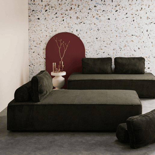 Sofá modular em tecido veludo canelado de 4 lugares, Lao, 180x90x78 cm