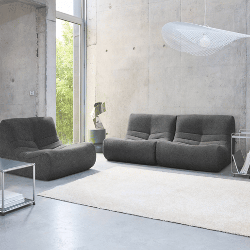 Sofá modular em boucle texturizado de 3 lugares, Sokol boucle, Antracite, 91x105x72 cm