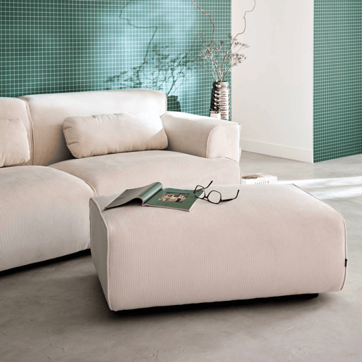 Pufe, repousa-pés para sofá veludo cotelê de 3 lugares, Wallas veludo, Creme, 102x70x41 cm
