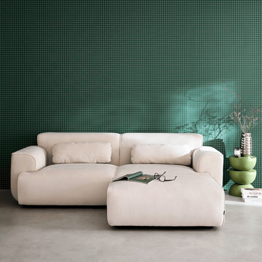 Pufe, repousa-pés para sofá veludo cotelê de 3 lugares, Wallas veludo, Creme, 102x70x41 cm