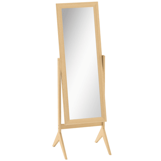 HOMCOM Espelho de Pé para Maquilhagem Reclinável com Estrutura de Madeira para Dormitório Vestidor 47x46x148 cm Carvalho