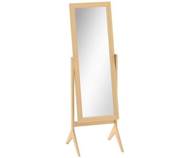 Homcom espejo de pie cuerpo entero reclinable 47x46x148 cm, espejo de cuerpo entero independiente con soporte y marco rectangular, para dormitorio,
