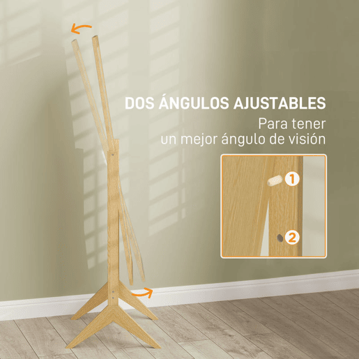 HOMCOM Espelho de Pé para Maquilhagem Reclinável com Estrutura de Madeira para Dormitório Vestidor 47x46x148 cm Carvalho