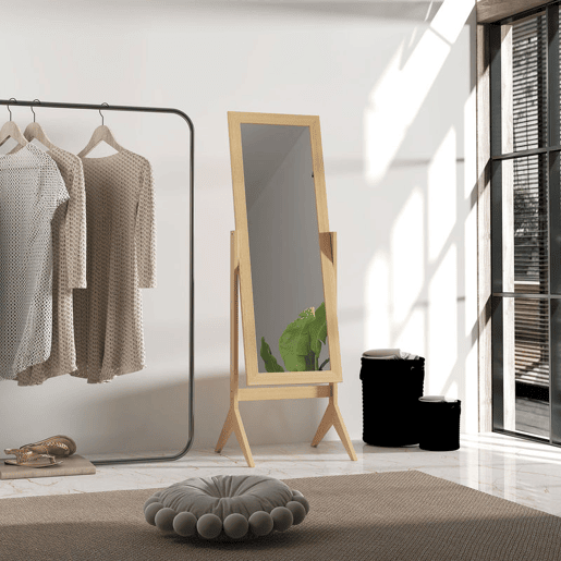 HOMCOM Espelho de Pé para Maquilhagem Reclinável com Estrutura de Madeira para Dormitório Vestidor 47x46x148 cm Carvalho